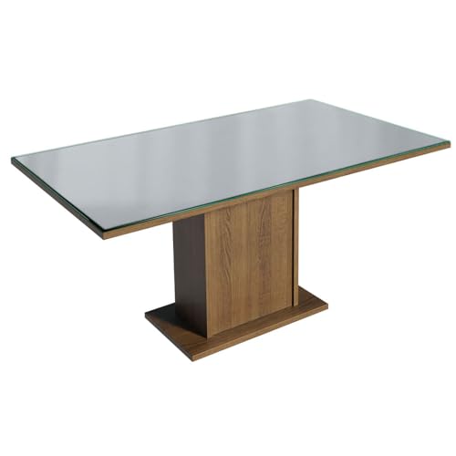 Image of Madesa 4 Seater Dining Set Rectangular Glass Table Top Sturdy Wooden with Fully Cushioned Seats 160 Cm for Dining Room and Kitchen - Brown /Gray /Beige