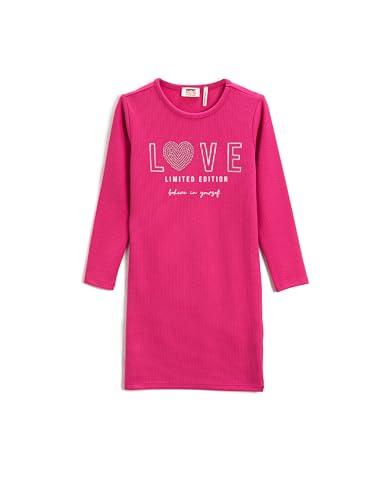 Vestido para niñas Koton Love de algodón acanalado con estampado casual