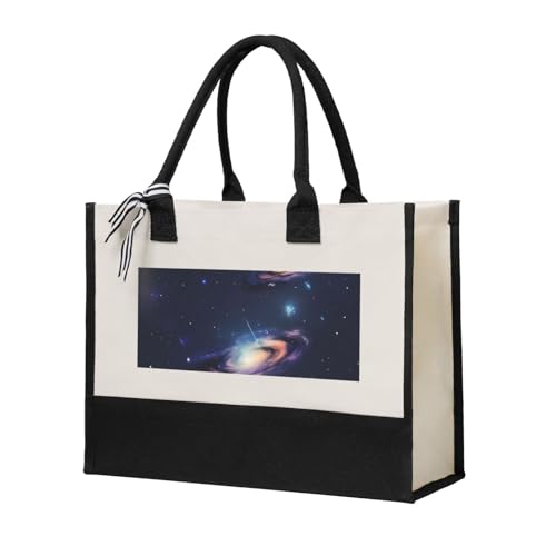 ZTPOWQA Bolsa de lona con estampado de galaxia en el universo para mujer, gran capacidad, para playa, viajes, oficina, compras