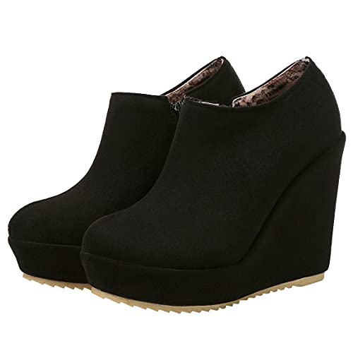 Trendenzy Womens Wedge Platform Booties Round Toe High Heel Pumps