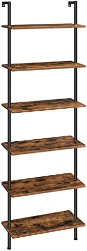 HOOBRO DIY Ladder Shelf, 6-Tier Wall Mounted Bookshelf, Office Ve...