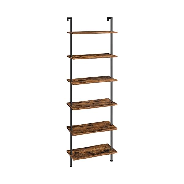 Hoobro diy ladder shelf 6 tier wall mounted bookshelf office vertical bookcase wooden storage shelves for home office bedroom rustic brown and black bf65cj01  urban country home decor