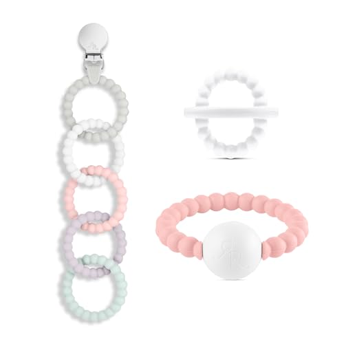 Image of Ryan & Rose Cutie Clinks Attachable Teether Chew Toy for Babies (Ultimate Teething Set (Precious))