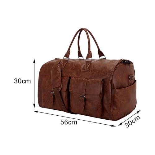 Garment Duffel Bag PU Leather Adjustable Strap Multipurpose Travel Garment Bag, Brown2