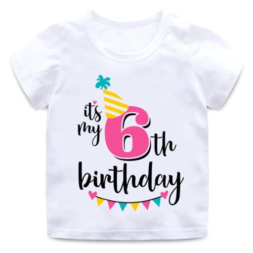 6th Birthday Shirt for Girls, Dress T Shirt for 6 Year Old Gift Outfit Decoration Banner Clothes for Girls White
