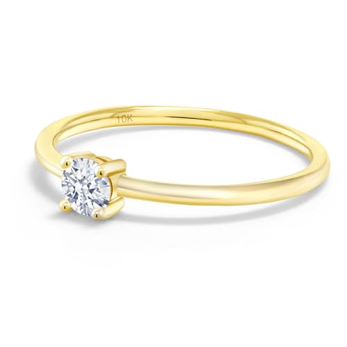 Gem Stone King 10K Yellow Gold 3.5MM Round Gemstone Birthstone Solitaire Engagement Ring | Wedding Anniversary Promise Gold Ring For Women | Available In Size 5, 6, 7, 8, 93