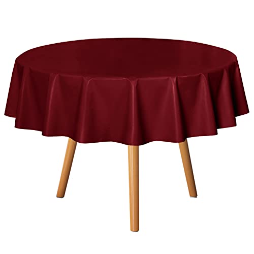 Image of sancua 100% Waterproof Round PVC Tablecloth - 60 Inch - Oil Proof Spill Proof Vinyl Table Cloth, Wipe Clean Table Cover for Dining Tables, Buffet Parties and Camping, Burgundy