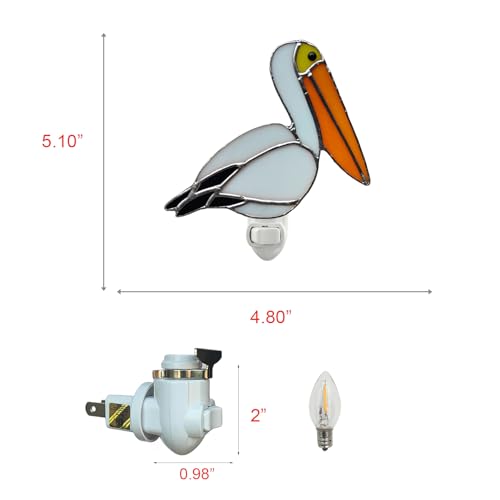 Image of CHEZBABY Stained Glass Night Light Plug into Wall Lamp Decorative Accent Nightlight for Hallway Bedroom Bathroom Kitchen Home Decor(Pelican)