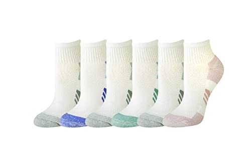 Amazon Essentials Women's Ankle Compression Socks for Women, Breathable, Athletic, Cotton Blend, Cushioned, 6 Pairs, Blue/Grey/Pink/Teal/White/Multi, 6-9