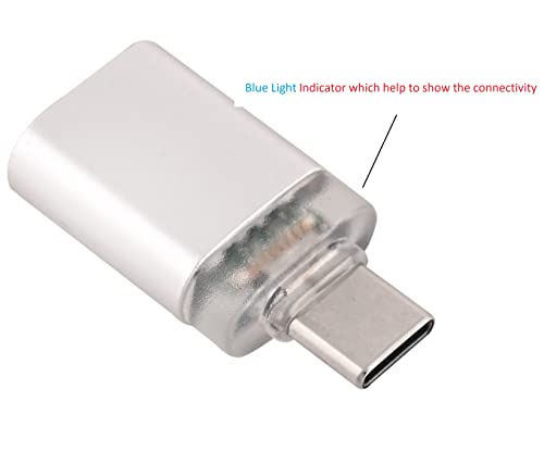 Image of JGD PRODUCTS USB Type C Male 3.0 to Female OTG Adapter with Light Indicator Compatible with All Type C Enabled Devices (Silver Matte with Light Indicator)