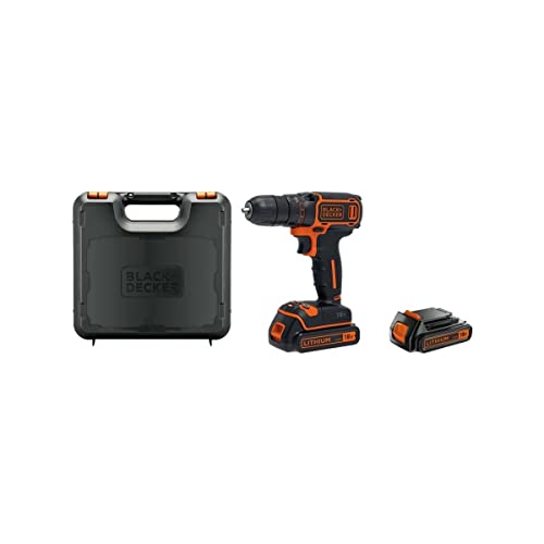 BLACK+DECKER Taladro Atornillador 18V, Par máximo 30Nm, Portabrocas 10mm, 2 Batería Litio 1.5Ah, Luz LED, Incluye Cargador 400mA y Maletín - BDCDC18KB-QW
