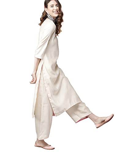 Image of INDO ERA Viscose Women's Liva Embroidered Straight A-Line Flared Kurta Palazzo With Dupatta Set(21Aaaaaaa1831)