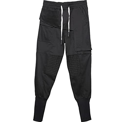 MOKEWEN Men's Ribbon Casual Straps Pocket Harem Pants Drawstring Elastic Waist2