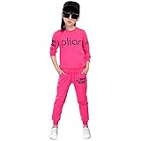  LSERVER Ensembles de Sport Enfants Filles Survêtement Jogging à Manches Longues Imprimé Fleurs Sweatshirt + Pantalon de Sport Combinaison de Jogging Printemps Automne, Rouge Rosé, 12-13 ans