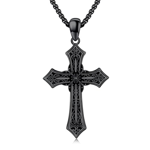 Gothic Cross/Crucifix/Celtic Cross/Virgin Mary/Heart/Flower Cross Necklace for Men Women 925 Sterling Silver Unisex Cross Pendant Christian Jewelry Christmas Gifts
