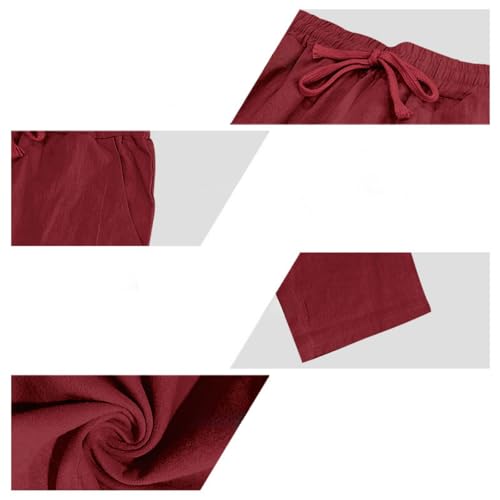 Mens Linen Pants Elastic Waist Drawstring Loose Fit Beach Lounge Trouser Solid Color Casual Lightweight Baggy Pants4