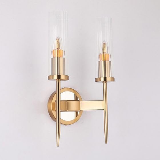Image of Double Cylinder Wall Light | Clear Ribbed Glass Modern Minimalist Wall Lamp Fixture | Decorative Lighting for Living Room Bedroom Dining Cafe Bar Restaurant | Without Bulb