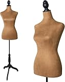 YunHome Female Half Body Dress Form Mannequin Torso Clothing Foam Height for Sewing, Brown Detachable Manikin with Stability Plastic Tripod Base Stand