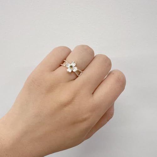 Kokoma Chic Lily Flower Ring for Women Cubic Zirconia Cross Statement Ring Floral Promise Engagement Rings Adjustable Finger Band Rings3