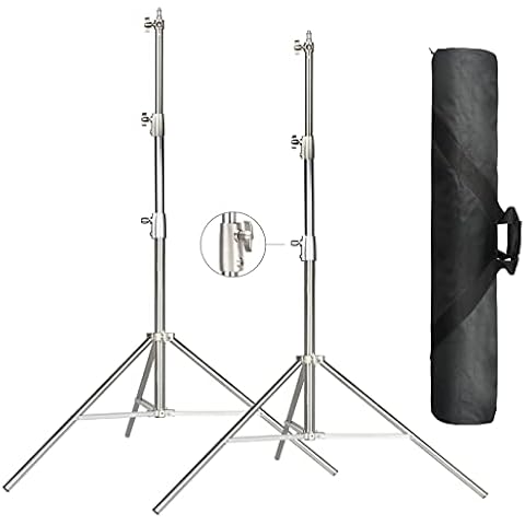 EACHSHOT 2 Packs 2.8m Light Stand w/Carrying Bag, Stainless Steel Heavy Duty 1/4" to 3/8" Adapter for SL60W VL150W SL150W AD600BM MS300, Studio Softbox, Monolight, and Other Photographic Equipment Cover