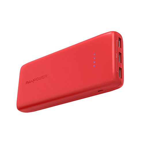 RAVPOWER Baterias Externa 22000mAh Rapida 3 Puertos USB Salida, Power Bank, Resistente al Fuego Cargador Portátil, para iPhone, Samsung, Huawei Smartphone Tablet Rojo