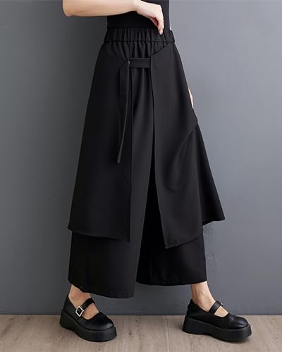 ellazhu Women's Puffy Drawstring Elastic Waist Wide Leg Harem Pants GZ177 A3