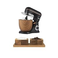 Salter Toronto Stand Mixer & Pinch Pots – 1300W Electric Food Mixer with 5L Stainless Steel Bowl, 10 Speeds & Pulse Function, Acacia Wood Salt Pig with Tray for Salt & Pepper, Black/Wooden Accents