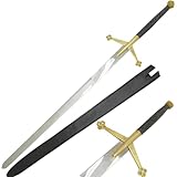 Medieval Warrior Fantasy Claymore Real Sword with Black Leather Sheath (Black)