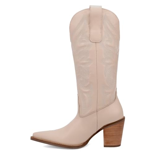 Dingo Womens Hensley Embroidered Snip Toe Pull On Casual Boots Mid Calf Mid Heel 2-3" - Beige3
