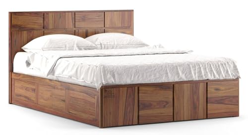 Image of SHRI MINTU'S ART Solid Sheesham Wood King Size Bed Without Storage | Wooden Double Bed Cot Bed for Bedroom Furniture | Palang Double Bed for Hotels | All (King, Brown Honey Finish)