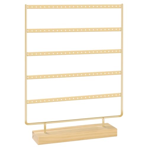 shidaishiye 5 Tier 120 Hole Earring Holder Organizer, Rust Proof Metal and Wooden Base Jewelry Organizers and Storage for 60 Pairs of Earrings, Suitable for Home Storage and Sales Display