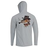 Palmyth Fishing Hoodie for Men Long Sleeve Sun Protection UV UPF 50+ Shirts (Gray/Big Trout, L)