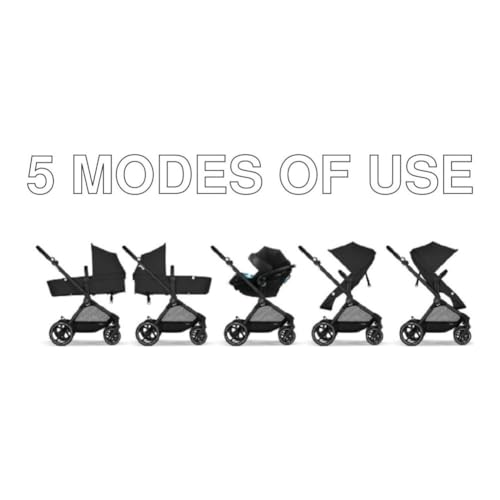 Cybex EOS 5-in-1 Travel Stroller + Aton 2 Infant Car Seat with SensorSafe & Load Leg – Converts from Carriage to Reversible Toddler Seat, Travel System Ready, Lightweight & Comfortable, Black/Black