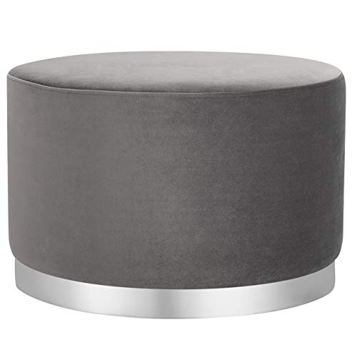 BIRDROCK HOME Round Grey Velvet Ottoman Foot Stool – Soft Large Padded Stool