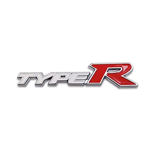 Chrome Metal Type-R Logo Car Emblem Premium 3D Racing Sport Badge Turbo Sticker Power Decal (White&Red)