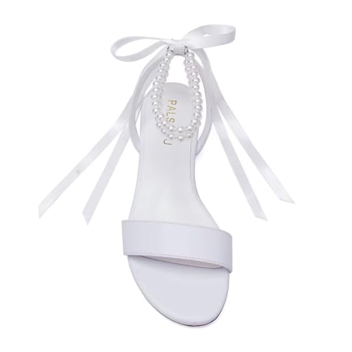 Image of Wedding Shoes for Bride Flat Sandals Open Toe Pearl Bridal Shoes Flat Wedding Sandals