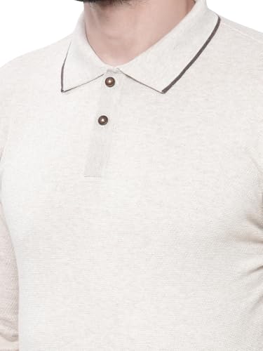 Image of Kalt Mens Basic Solid Full Sleeves Polo Cotton Blend Knitted Regular Fit Polo-Neck T-Shirts with Collar Stylish
