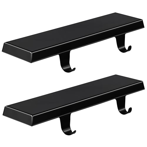 WYTAOHZL 2PCS Christmas Stocking Holders Metal Stocking Hangers Mantle Hangers Holders with Double Hooks Christmas Holder Bases for Fireplace Stair Indoor Decor Black