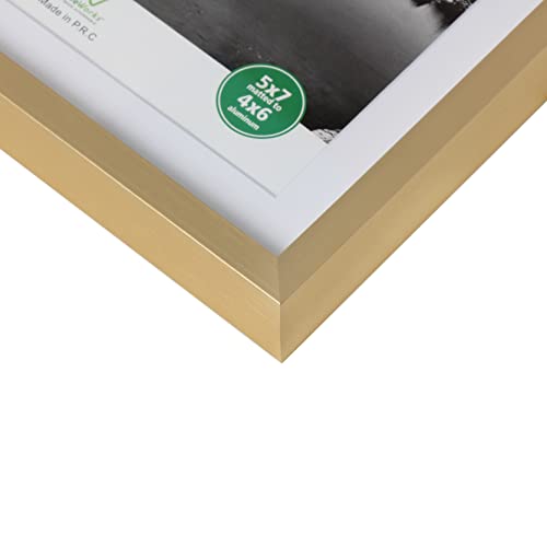 Frameworks 7-Piece Deluxe Brass Gold Aluminum Contemporary Picture Frames With Tempered Glass – Includes Four 5”X7”, Two 8”X10”, And One 11”X14” #TOP6
