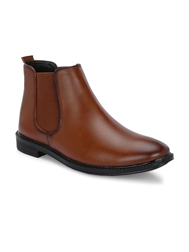 AADI Men's Tan Synthetic Leather Lightweight Comfortable Trendy Outdoor Casual Shoes Slip On Chelsea Boots