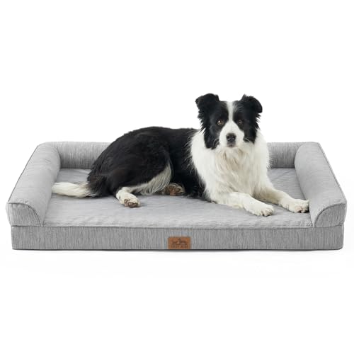 COZY KISS Letto Ortopedico e Lavabile per Cani di Grossa Taglia, 107x76x18 cm, Rivestimento Rimovibile, Fianchi Impermeabili e Base Antiscivolo - Divano Doudou Comodo per Cani, Grigio Argento, XL
