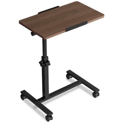 Overbed Table with Wheels – Adjustable Bed Desk (Brown)