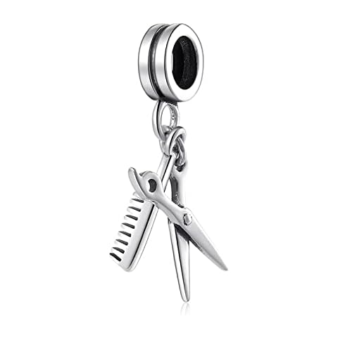 HMMJ 925 Sterling Silver Charm Dangle Beads, Hair Dryer Scissors Comb DIY Handmade Pendant Gift for Women Girl Compatible with Pandora/Troll/Chamilia Charm Bracelet (Color : Scissors comb) Cover