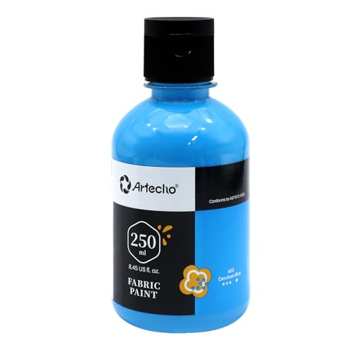 Artecho Blue Fabric Paint 250 ml / 8.45 oz Permanent Clothing Paint for DIY T-Shirts Tote Bags & Canvas Washable & Flexible Textile Paint
