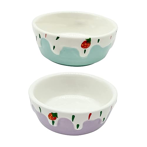 YARNOW 2個小動物用食器 ハムスター用フードボウル セラミック製 紫色 ブルー 餌やりに ふわふわ仕上げで耐久性 小型犬や猫にも対応