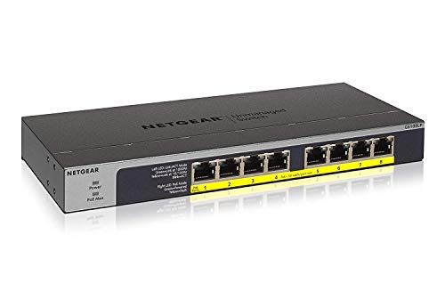 NETGEAR (GS108LP) Switch Ethernet PoE+ 8 Ports RJ45 Gigabit (10/100/1000) , switch RJ45 avec 8 Ports PoE+ 60W Upgradables, Position Bureau, mur ou Rackable, et...