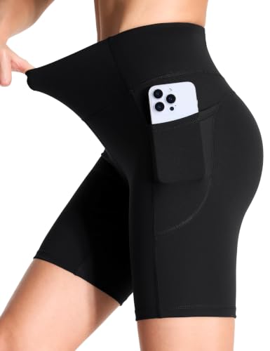 Image of THE GYM PEOPLE High Waist Yoga Shorts for Women's Tummy Control Fitness Athletic Workout Running Shorts with Deep Pockets