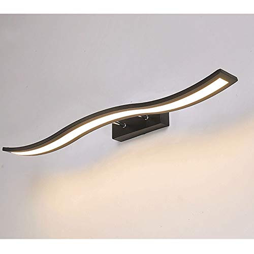 Espejo baño LED Luz de pared Lámpara de pared frontal Iluminación,ángulos ajustables Aplique de gabinete de pared prueba agua Negro,blanco Luz cálida Curva regulable Luz ondulado (L60CM,Dimmable)