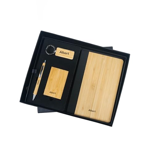 Image of Personalised 6 in 1 Corporate Gift Set which Includes Diary,Keychain, Bottle, Pen,Cardholder & Pen Holder. Bamboo Gift Set for, Employee of The Month, Corporate Gift for Clients.