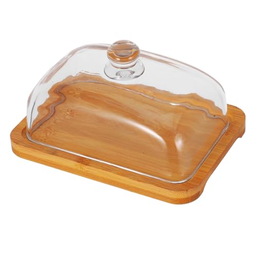 TEMPNAP 長方形 相思木 バタークロック ガラス蓋付き バターケース 冷蔵庫対応 密閉性保持 多用途 お菓子ケーキ皿